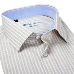 BEIGE RUUDULLINEN KAULUSPAITA 3782-30, lyhythihainen